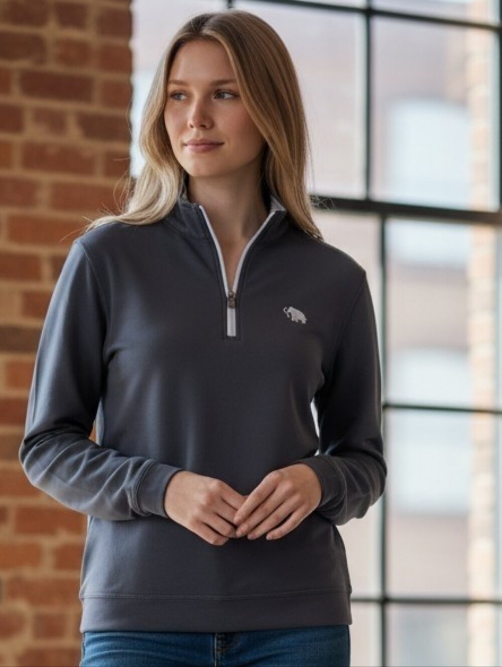 Athletic Peter Millar Gray Crewneck with Branded Neck Label